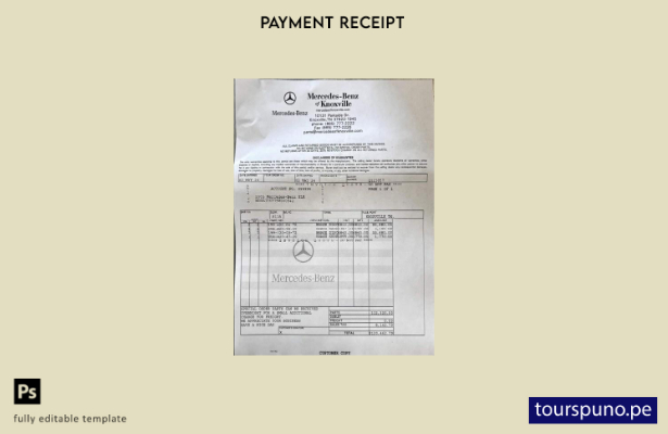Plantilla de recibo de pago de servicio Mercedes Benz lista para imprimir